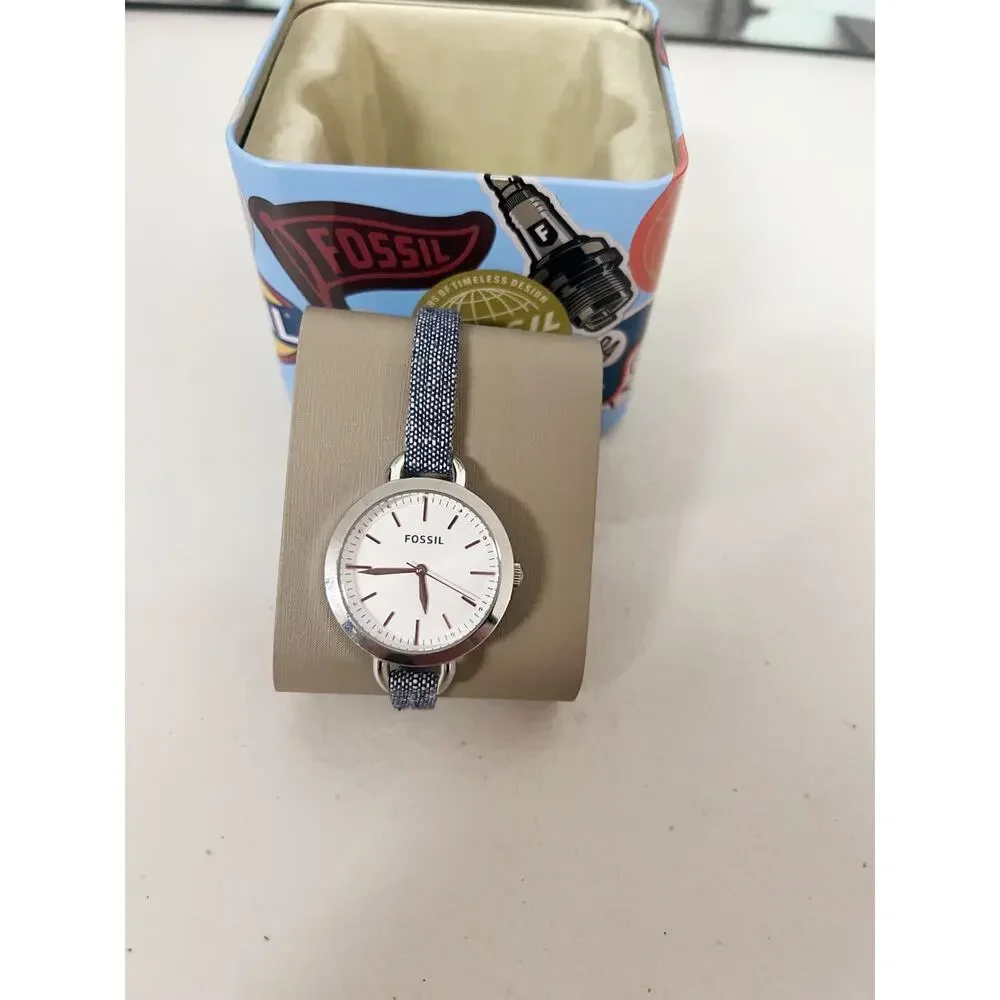 Fossil BQ3357 Rye Ladies Watch, White Dial Denim Strap Casual Watch
